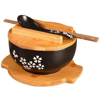 

1000Ml Ceramic Noodle Bowl Spoon Bowl Mat with Cover Instant Noodle Bowl Korean Soup Bowl Rice Bowl Cutlery Set