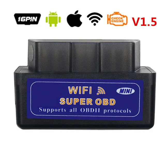 Black WIFI V1.5 OBD2 ELM327 Bluetooth V2.1 OBDII ELM 327 WIFI V1.5 HH OBD ELM327 Bluetooth V2.1/2.1 OBD 2/II Diagnostic Tool Auto Code Scanner - Цвет: Black WIFI V1.5