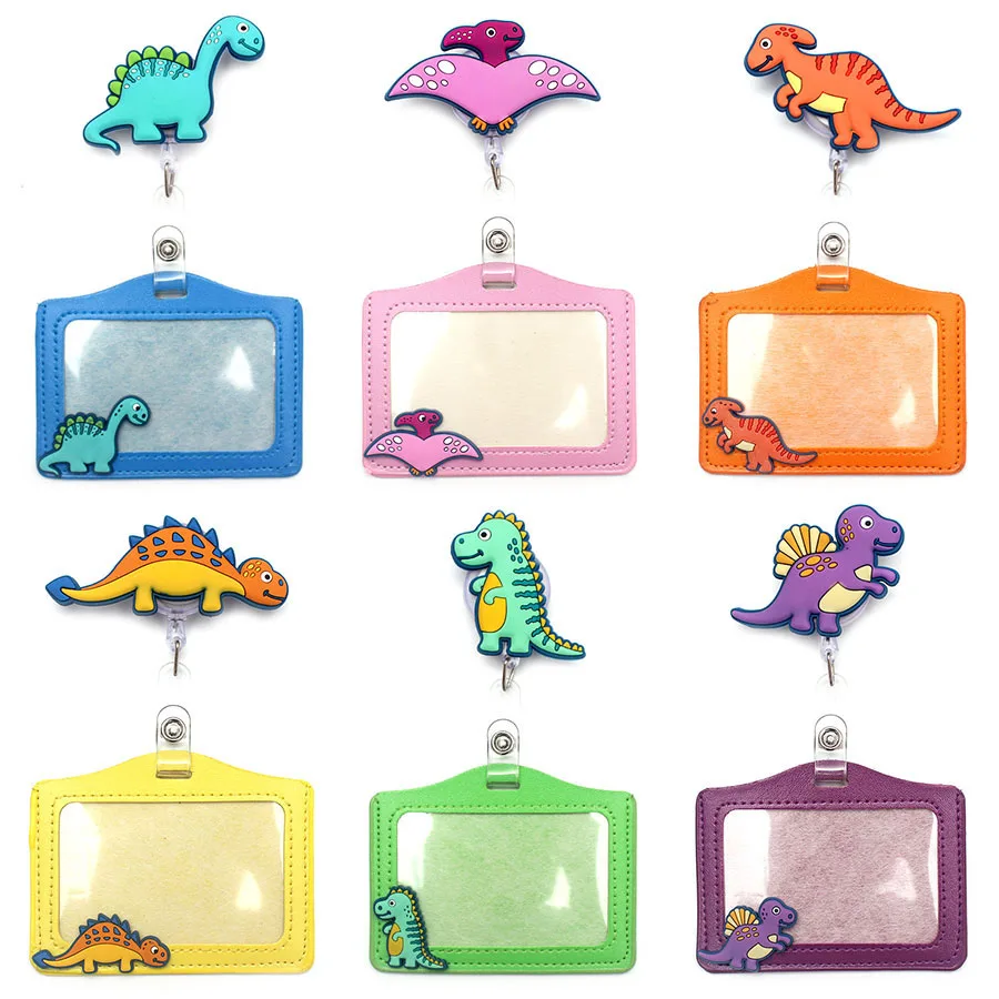 

Colors Dinosaur Retractable Transverse Card Holder Badge Reel Nurse Exhibition Enfermera Girl Name Card Chest Boy Funny Animal