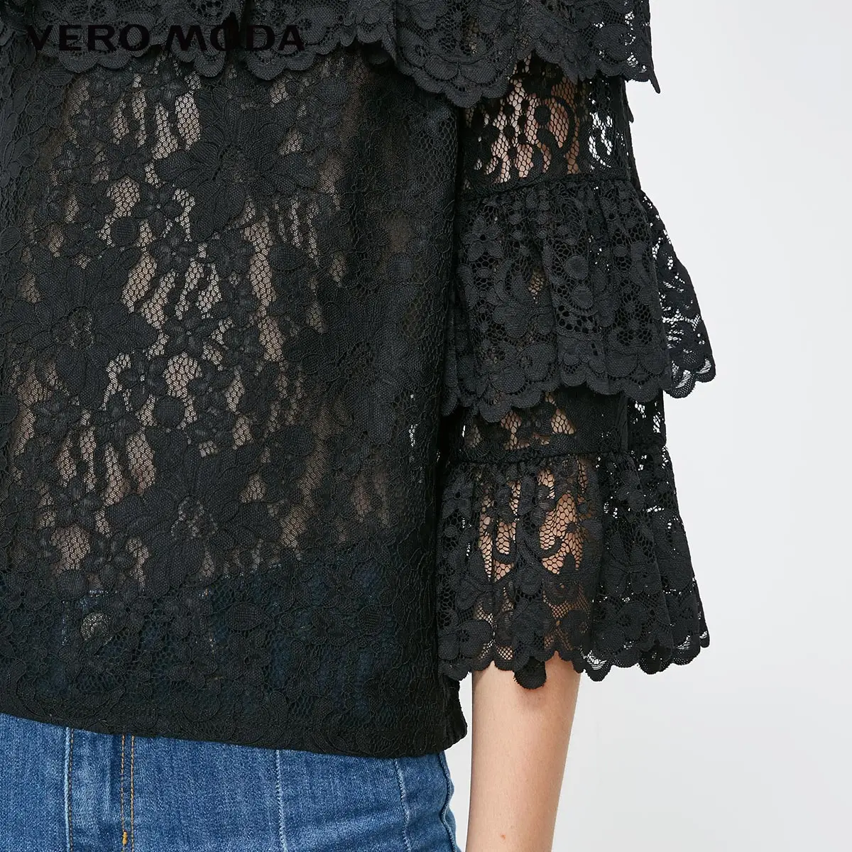 Vero Moda Новые поступления Многослойные кружевные топы с открытыми плечами и расклешенными рукавами | 318430504