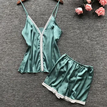 

Womens Pajamas Sets Lace Sleepwear Sexy Satin Negligee Summer Bridesmaid Nightwear Femme Dressing Gown Tops Shorts Nighty