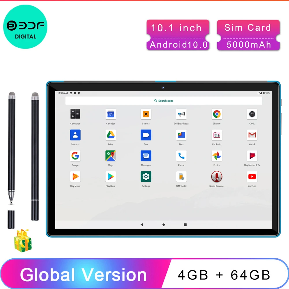 10.1 Inch Android 10.0 Tablet Pc Android Tablet Octa Core 4GB RAM 64GB ROM 3G/4G Network Mobile Phone Call AI Speed-up Touch Pen best samsung tablet