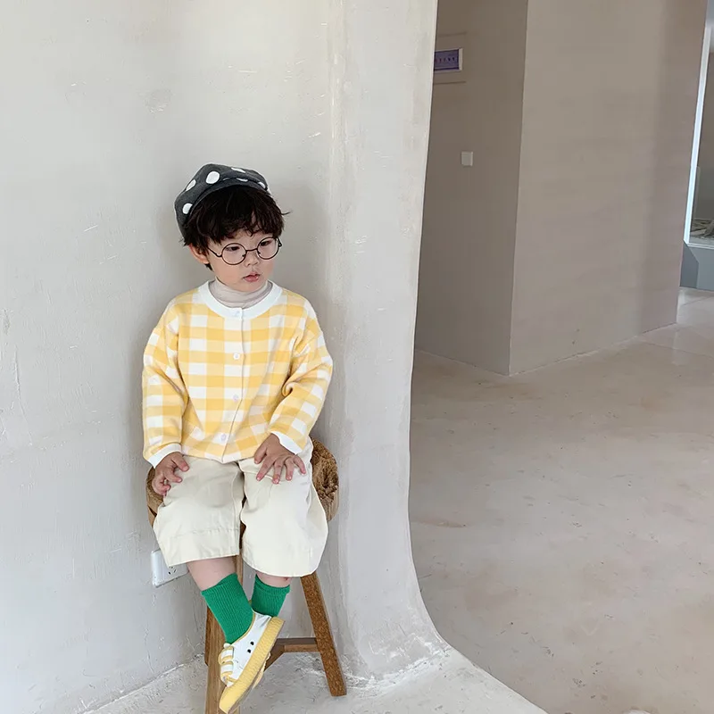 

2019 new girls boys plaid knitted sweater autumn winter fashion kids cardigan 1-6t