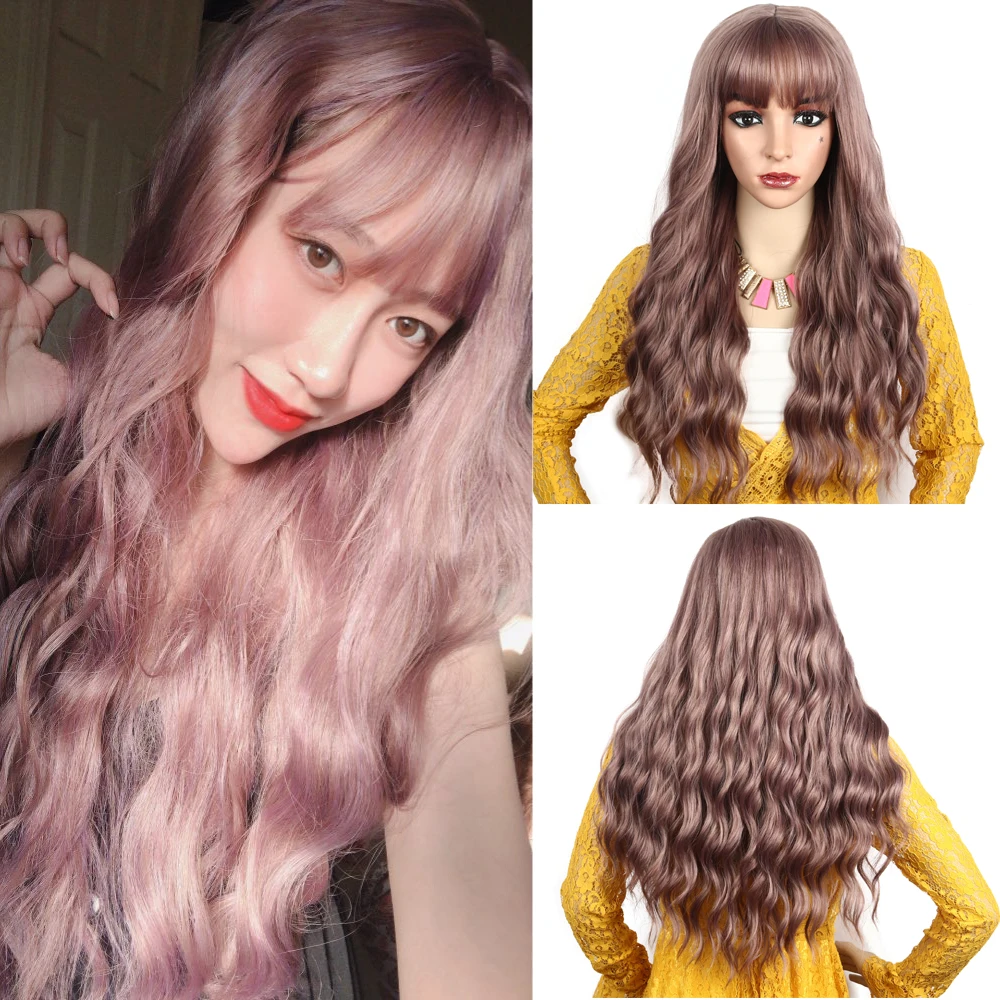 Длинные волнистые парики с воздушной челкой синтетический парик термостойкие