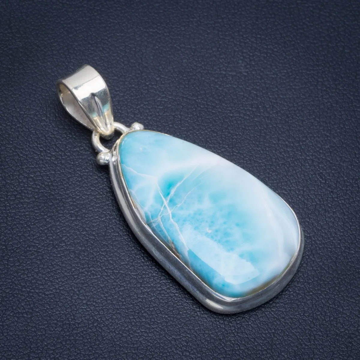 

Natural Caribbean Larimar Handmade Unique 925 Sterling Silver Pendant 1.75" B3356