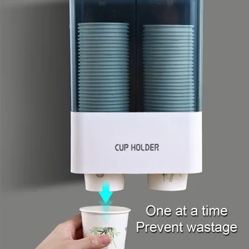 

Dustproof Storage Organizer Disposable Cup Dispenser Double Tube Wall Mounted ABS Space Saving Home Office Automatic Transparent