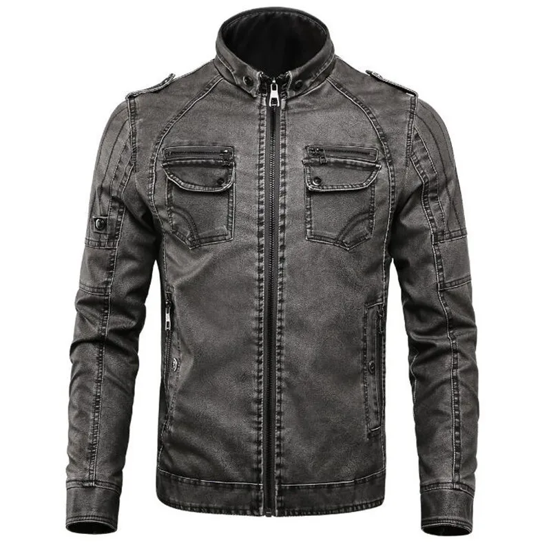 hemp gray Weoneit кожаные куртки мужские пальто 4XL брендовая Высококачественная верхняя одежда из искусственной кожи ретро мужская деловая зимняя куртка с воротником-стойкой для мужчин флисовая - Цвет: hemp gray