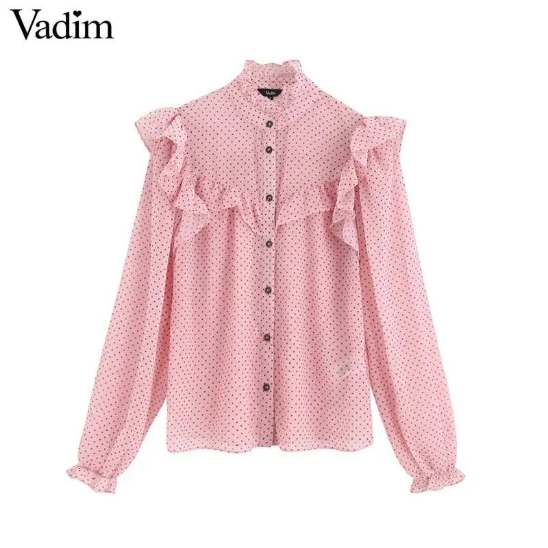 Vadim Женская шикарная блузка в горошек с принтом, Плиссированный Воротник, длинный рукав, офисная одежда, женская рубашка, прозрачный шифоновый топ, blusas LB421