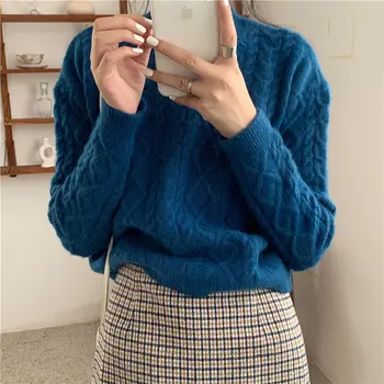 

HziriP Soft Hot Sale Sweet High Waist Vintage 2020 Elegant Jumpers Chic Women Brief Office Lady Knitted Women Pullovers Sweater