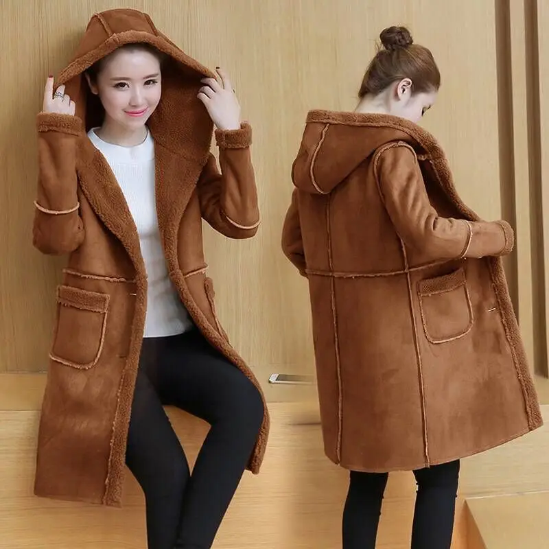 

Women Suede Plus Velvet Jackets 2019 New Fashion Solid Hooded Warm Women's Jackets For Winters-3XL High Quality