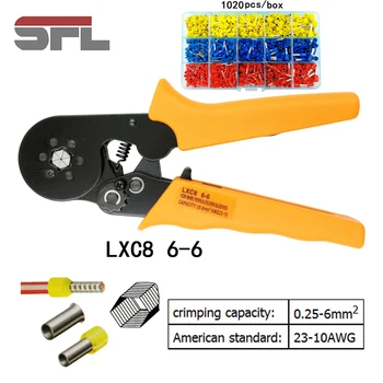

SFL LXC8 6-6 0.25-6 mm2 23-10 AWG crimping pliers with 1020pcs tube type needle type terminal crimp hexagon mini tools