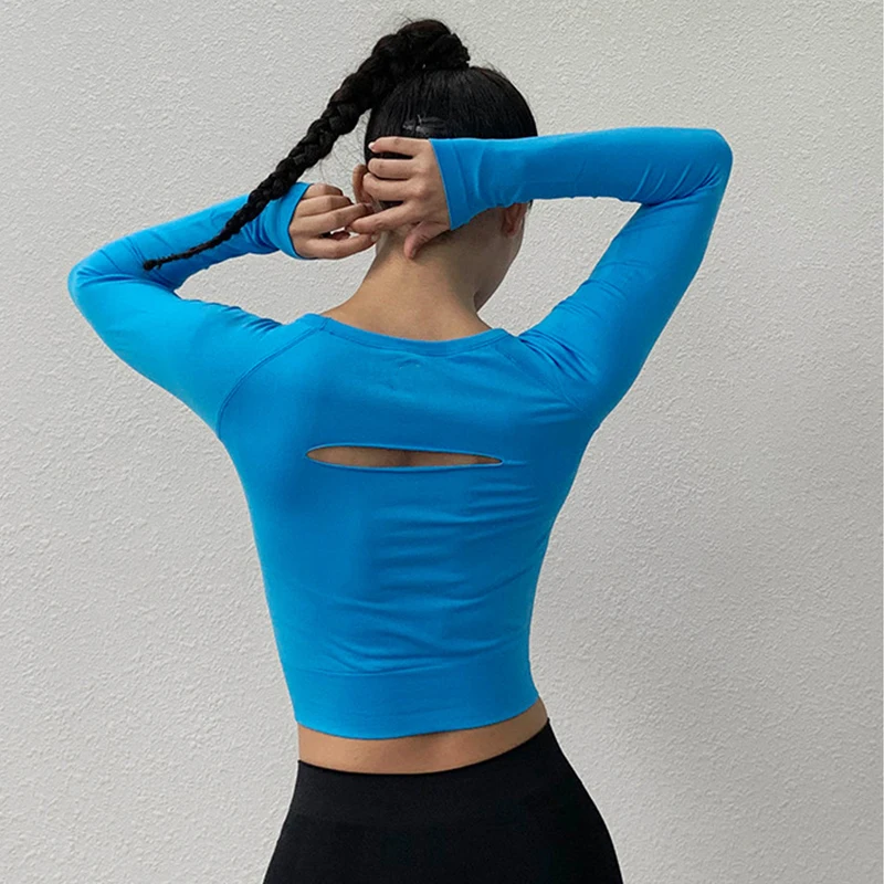 Zhangyunuo, для йоги, с длинным рукавом, для поясницы, сексуальные, с открытой спиной, рубашки для женщин, для спортзала, фитнеса, полой, для активного отдыха, спортивные топы, сексуальные топы для тренировок