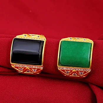 

22K Solid Yellow Gold Fine Jewelry Ring for Men Hyperbole Party Luxury Wedding Ring Men Resizable Sterling Gold Red/green Ring