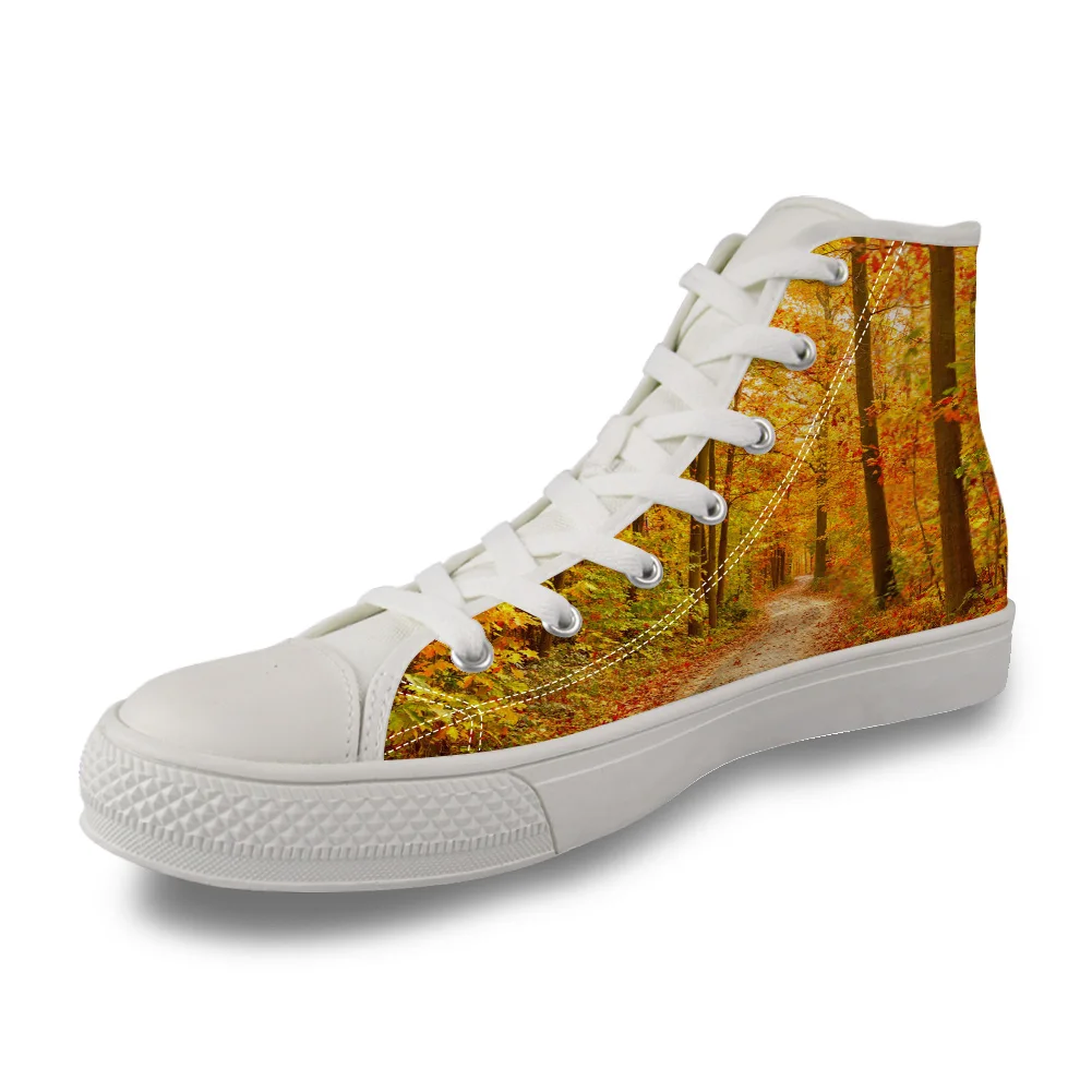 

Autumn Forest Fallen Leaves Yellow Scenery High Top White Canvas Vulcanized Breathable Shoes