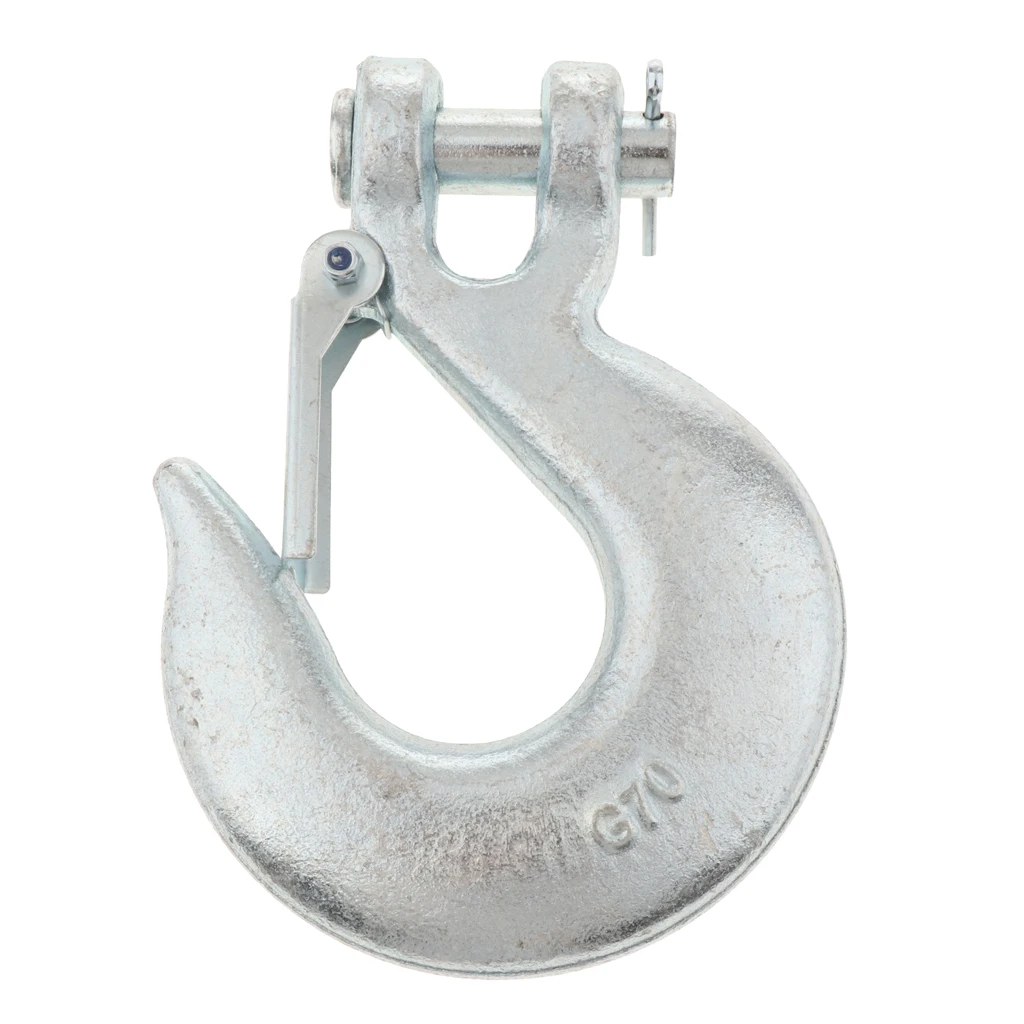 Grade 80 Drop Forged Alloy Steel Clevis Sling Hook with Latch, Painted Finish, 1/2 Inch Trade, 17000 lbs Working Load Limit