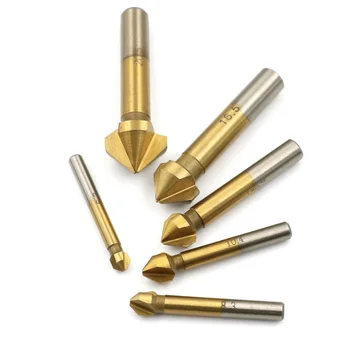 

6x 90° 3-Flute Supersteel Titanium Chamfer End Mill Cutter Bit Countersink Kits