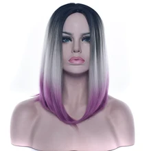 GRES прямые средняя часть женские парики средней длины высокотемпературное волокно три тона Омбре 14 дюймов Синтетические волосы шт