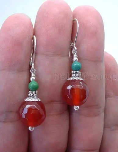 +++ Faceted Red Carnelian Turquoise Sterling Silver Earrings Leverback18K GP style Fine jewe Noble Natural stone fast SHIPPING | Украшения