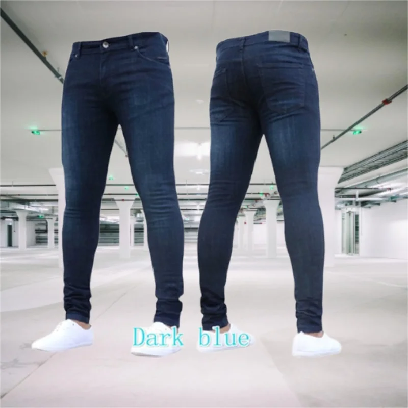 Man Pants Retro Washing Zipper Stretch Jeans Casual Slim Fit Trousers Male Plus Size Pencil Pants Denim Skinny Jeans for Men