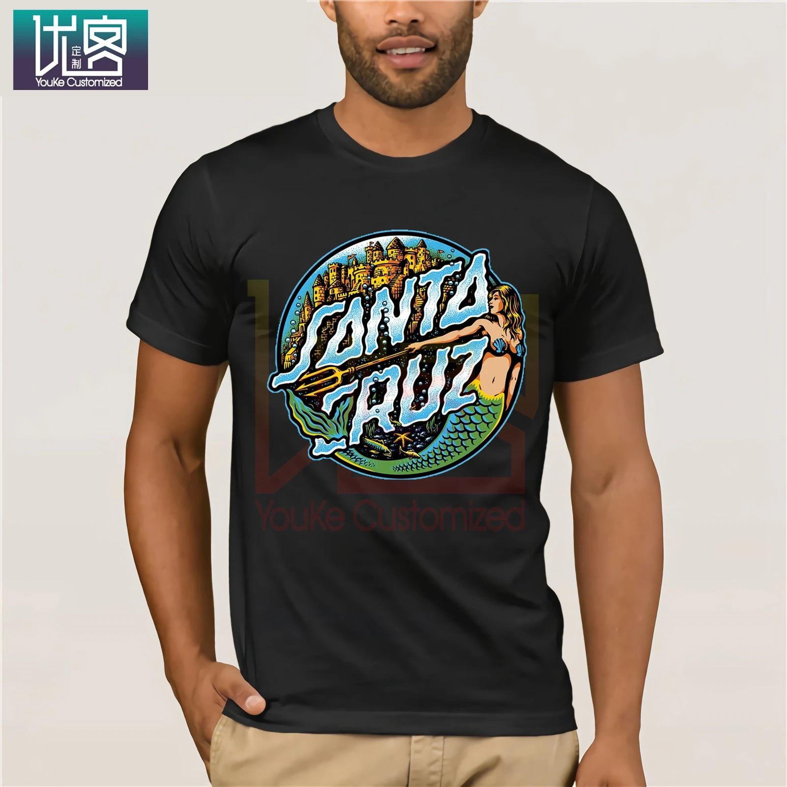 Camiseta de sirena de Santa Claus increíble manga corta única divertida camisetas de algodón camisetas de cuello redondo de algodón camisetas Casual de manga corta