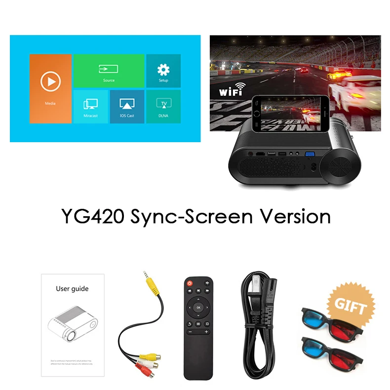 Sync-Screen ALSTON YG420 Full HD проектор 3800 люмен Домашний кинотеатр видео проектор HDMI VGA AV USB с подарком - Цвет: Sync-Screen