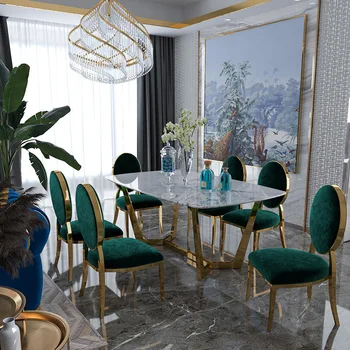 Italian Stainless Steel Blue Luxury Modern Marble Dining Table Set 3
