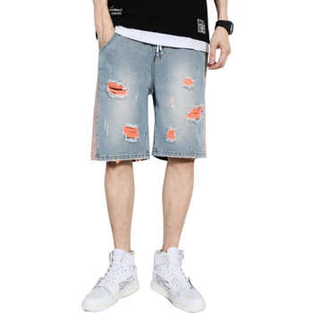 

2020 Fashion Mens Ripped Short Jeans Brand Summer Cotton Shorts Breathable Denim Shorts Male Elastic Waist Hip Hop Shorts M-5XL