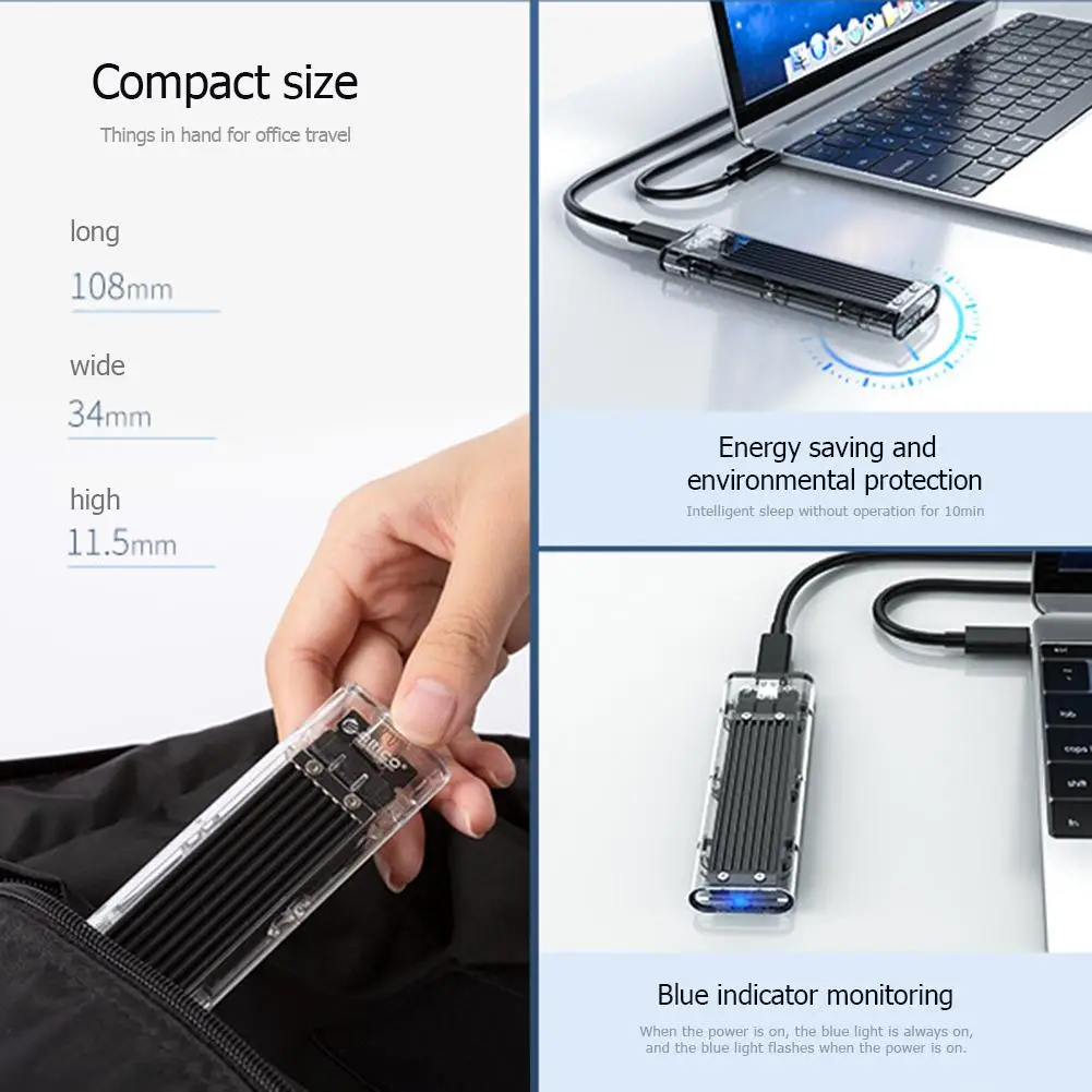 Чехол для SSD ORICO M2 M.2 к USB Type C прозрачный корпус жесткого диска NVME PCIE NGFF SATA M/B диск