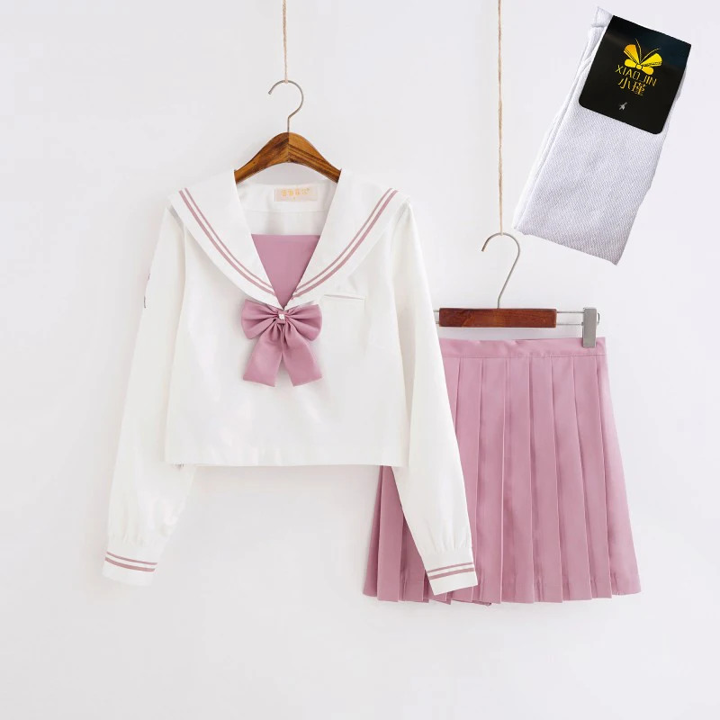 Japanese JK uniform Pink Magnolia embroidery Sailor suit Student ...