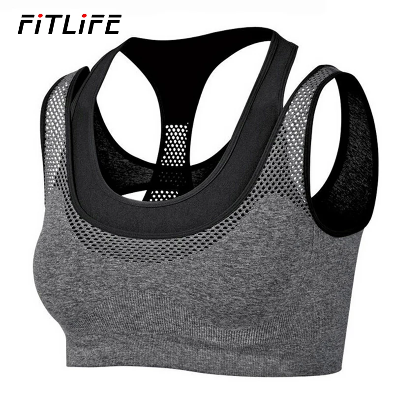 FITLIFE впитывающий пот Быстросохнущий ударопрочный поддельный спортивный бюстгальтер из двух частей нижнее белье для фитнеса майка для бега и сна укороченный топ Бесшовные бюстгальтеры