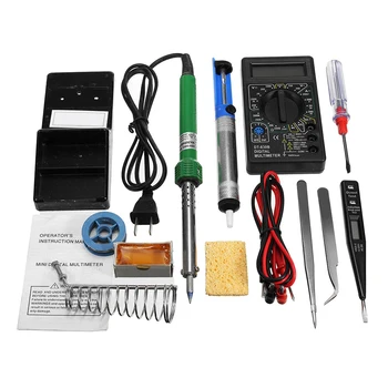 

EU 60W Electric Soldering Iron Kit Digital Multimeter Tweezers Plier Desoldering Pump Solder Welding Repair Tools