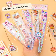 Régua dobrável de 15cm com desenhos animados, ferramenta de desenho com clipe para estudo, escritório e escola