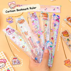 Règle pliable de 15cm, dessin animé Kawaii Ins, règle de signet de sable coulant, outil d'étude et de dessin, cadeau avec Clip, fournitures scolaires et de bureau 