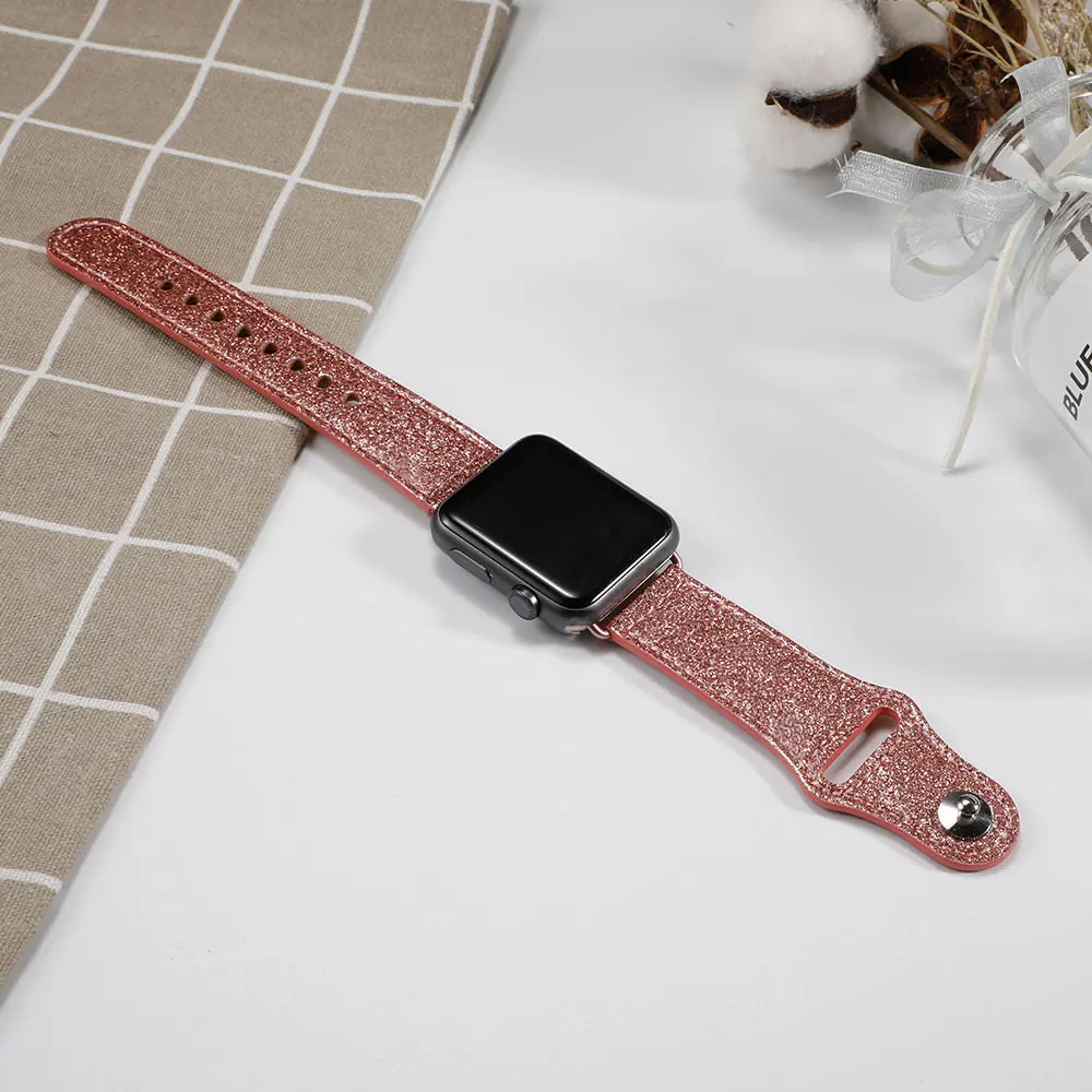 R bling pink Кожаный ремешок для apple watch 5 4 ремешок 44 мм 40 мм iwatch ремешок 42 мм correa apple watch 38 мм pulseira браслет ремень ремешок для часов 4 3 - Цвет ремешка: R bling pink
