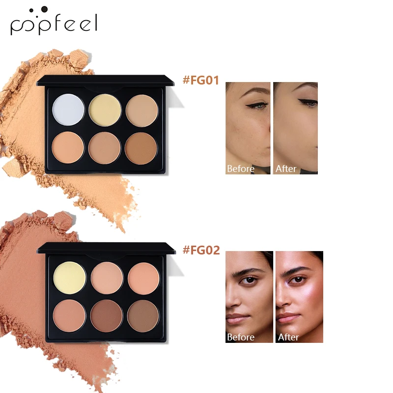 POPFEEL 6 цветов пудра для лица+ кисти для масла-контроль теней порошок осветляет база для макияжа пудра консилер 55 г