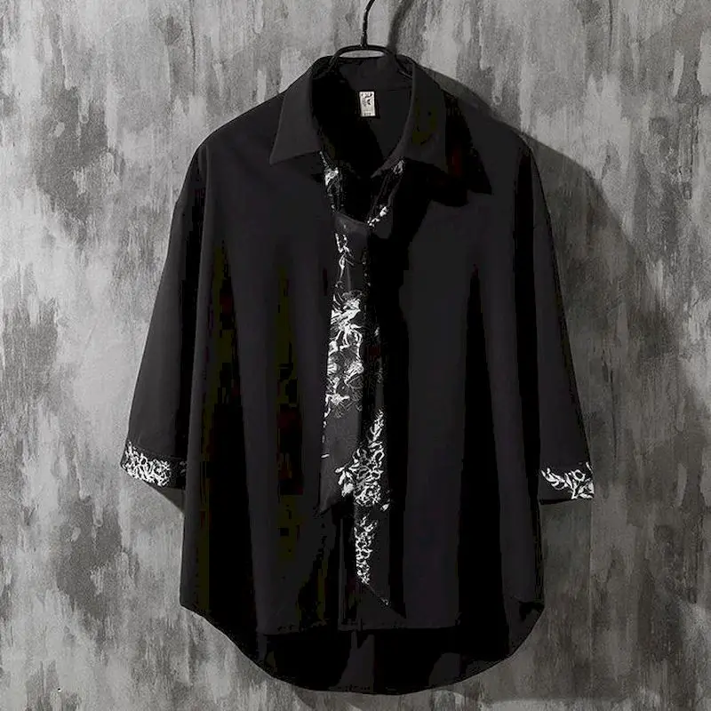 Spring Summer Button Down Shirts For Men Bow Tie Shirt Male Long Sleeve Pen Original Design Five-color Flower White Top long sleeve shirt men casual shirt