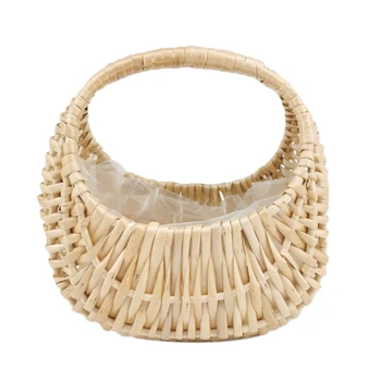 

Mini Portable Flower Basket Half Moon Willow Flower Arrangement Basket Photo Props Flowers Hand-Woven Flower Basket