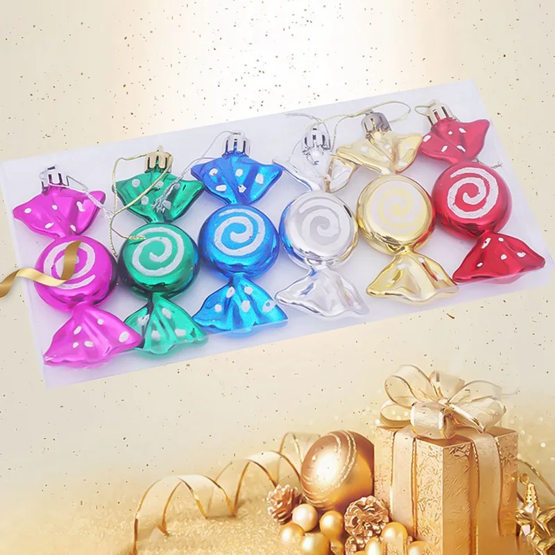 6pcs/Box Christmas Tree Candy Hanging Ornaments DIY Party Xmas Decoration Colorful Christmas Tree Decorations