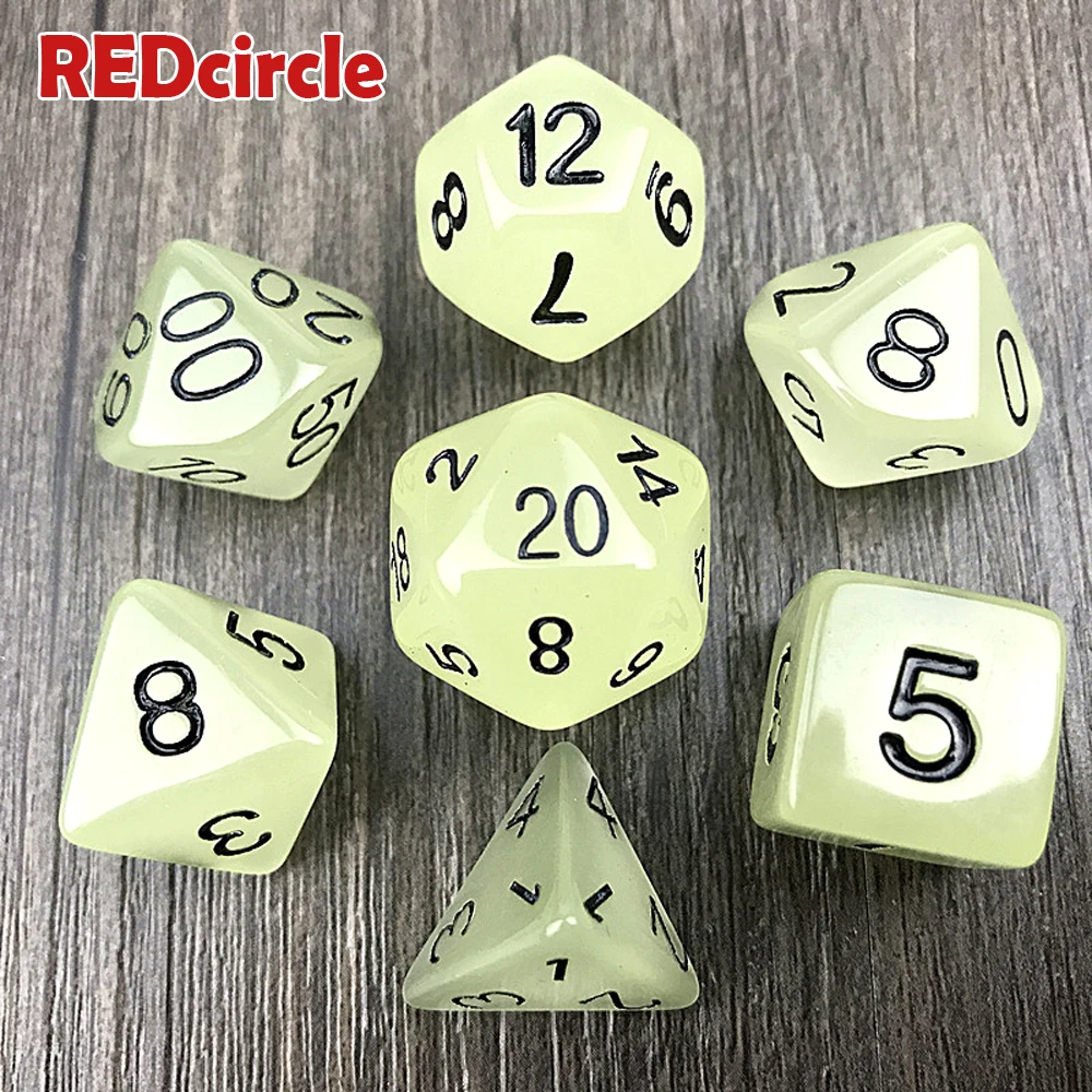 7 шт./лот светится в темноте RPG цифровой набор D4 6 8 10 10% 12 20 светильник игральные