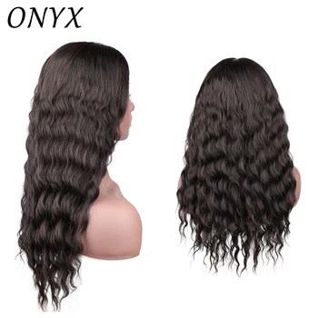 

ONYX 26inch Synthetic Lace front Wigs Long Deep Wave Ombre Wigs For Black Women Kanekalon Cosplay Wig Fake Hair Black Brown