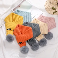 Зимний детский однотонный шарф с крестиками, вязаный шарф для девочек и мальчиков, Детские шарфы, волшебный шейный платок