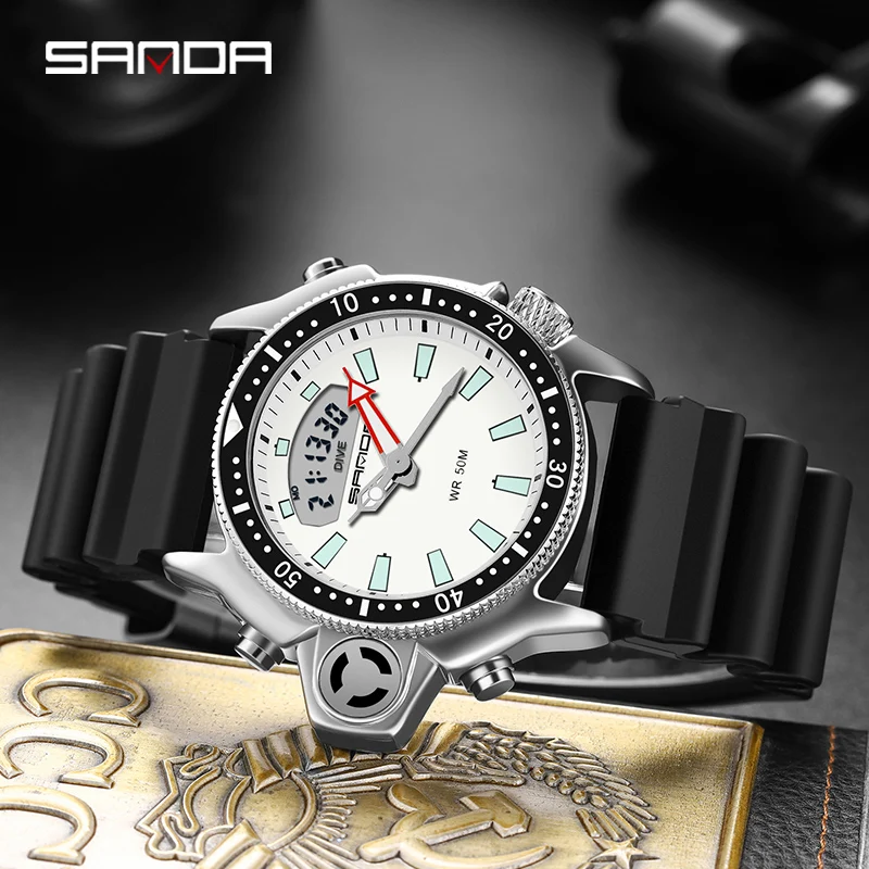 Luxury Sport Men Watch Digital Quartz Dual Display Military Watches Resin Strap Men Waterproof Male Clock relogio masculine