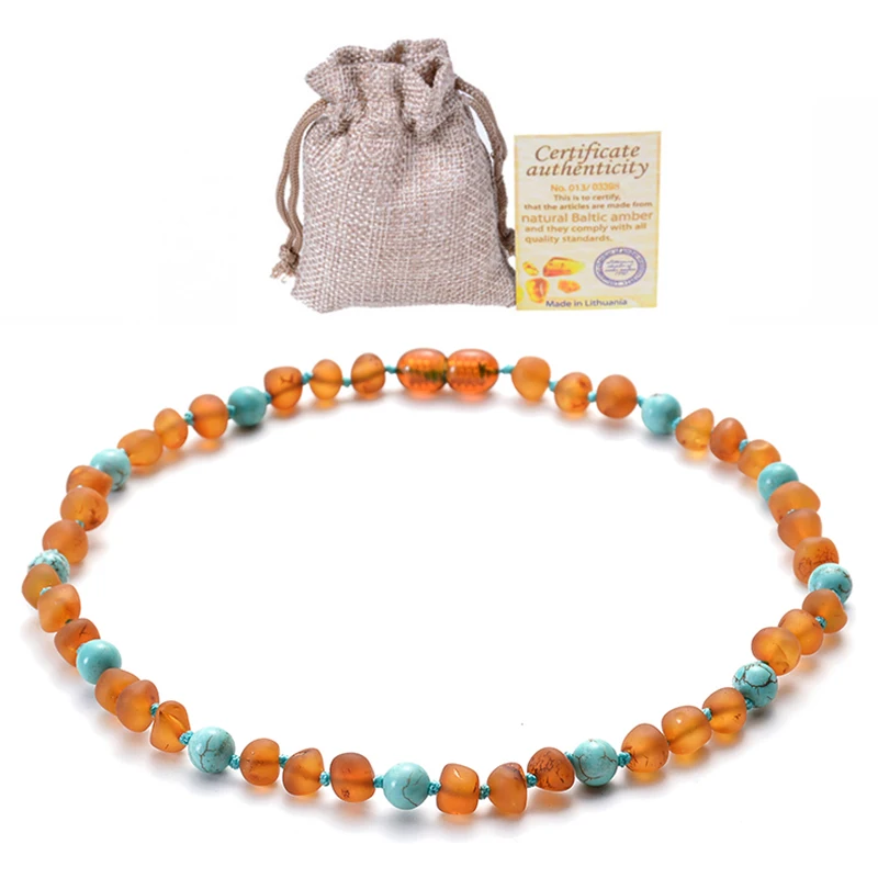 Raw Natural Baltic Amber Baby Kid Necklace with Oval Beads 