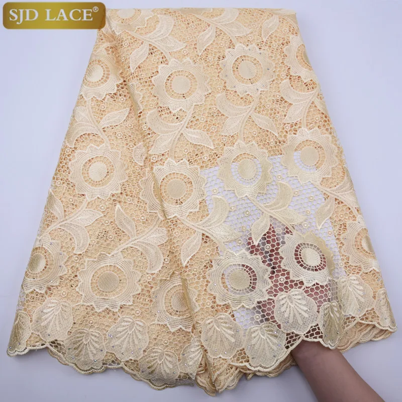 SJD кружево Зеленый Африканский шнур кружевная ткань высшего качества с камнями ушко водорастворимый нигерийский гипюр шнур кружева для свадьбы a1796