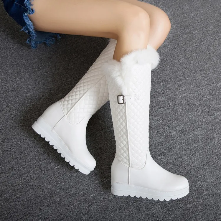 winter The New Rabbit hair fashion Round head Increase within snow boots Leisure Plus velvet Keep warm High heel Women boots