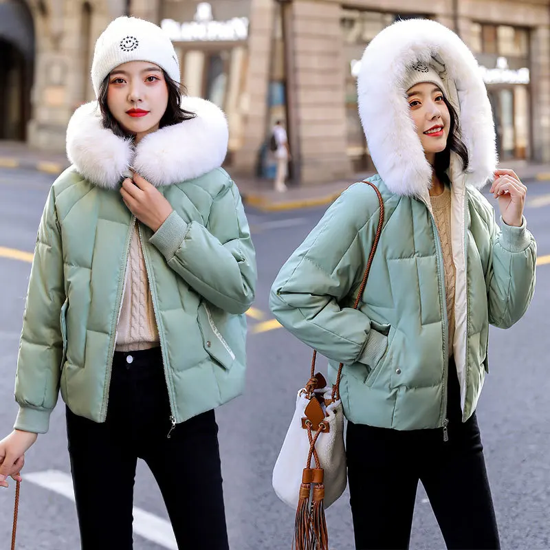 

2019 Winter Short down Jacket Cotton-padded Clothes Korean-style Loose-Fit Cotton-padded Clothes Student Bread fu da Fur Collar