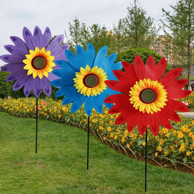 Double Layer Sunflower Windmill Wind Spinner Kids Toys Yard Garden Decoration Plastic MYPANDA 2