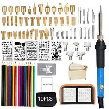 

Blue 60w Adjustable Soldering Iron Carving Pyrography Tool Wood Embossing Burning Soldering Pen Set Welding Kit