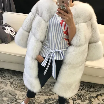 Kaufen Echt Dame Natürliche Frauen Fuchs Mantel Pelz Winter Outwear Hülse Mit Drei Vierteln