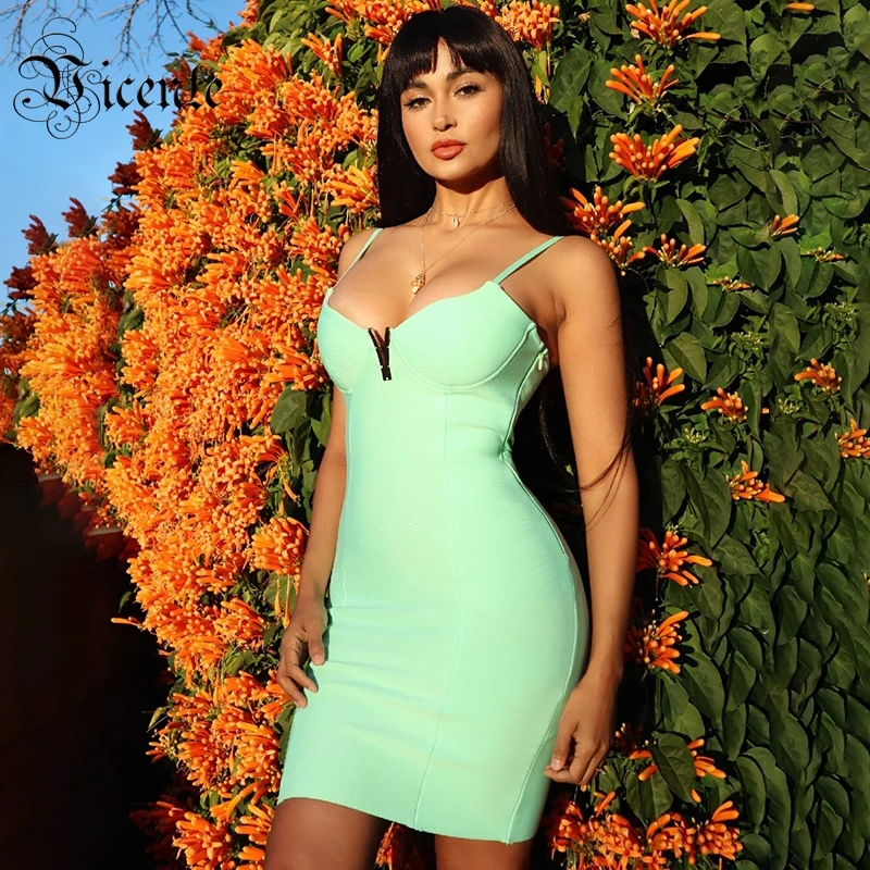 VC Hot New Arrival Back Hook Design Sexy Spaghetti Strap V Neck Celebrity Party Bandage Mini Dress | Женская одежда